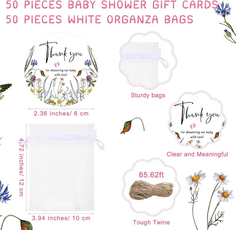 Ecation 50 Sets Baby Shower Favors for Guests 50 Bottle Openers 50 Thank Tags 50 Organza Bags with Twine Return Gift for Gender Reveal Thanksgiving Fall Party Girl Boy(Baby in Bloom) - Image 3